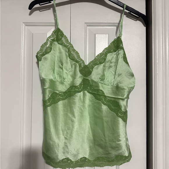 Gold Hawk Tops - Lime Sherbert Lace Trim Satin Cami Top